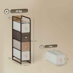 HOMCOM Space-Saving Chest of Drawers with 4 Folding Drawers in Fabric, Steel and Wood, 20x47x84.5 cm, Multicolor