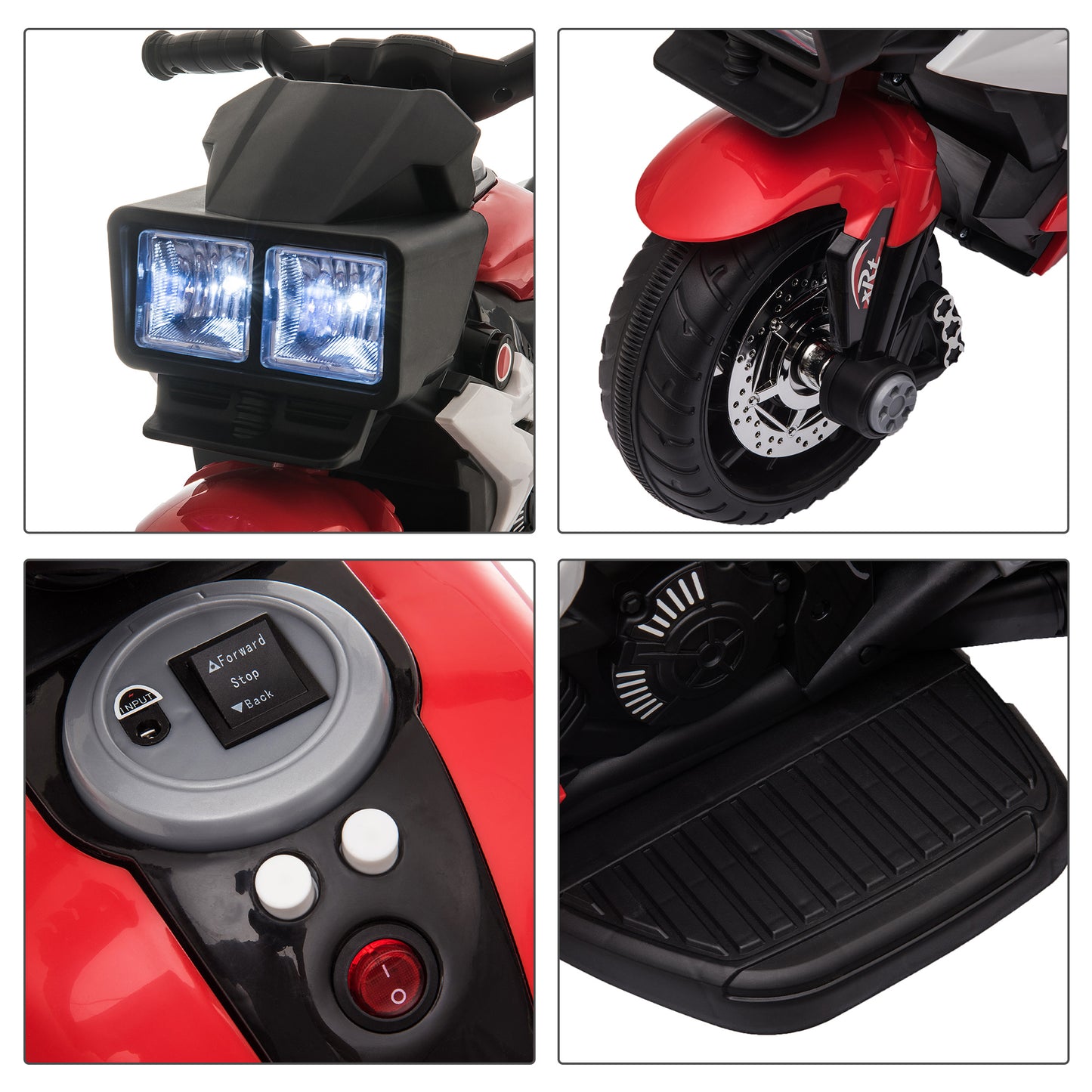 Electric Motorcycle for Children 3-5 Years (max. 25kg) with 3 Wheels, Lights and Sounds, 6V Battery, Red, 86x42x52cm