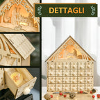 Wooden Advent Calendar with 24 Drawers, Christmas Decoration with Carved Nativity Scene and Lights, 26.6x6x30cm