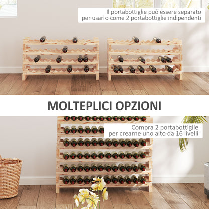 Pine Wood Wine Rack, Wine Cellar with 8 Shelves for 96 Bottles, 114x28x113.5 cm, Wood Color