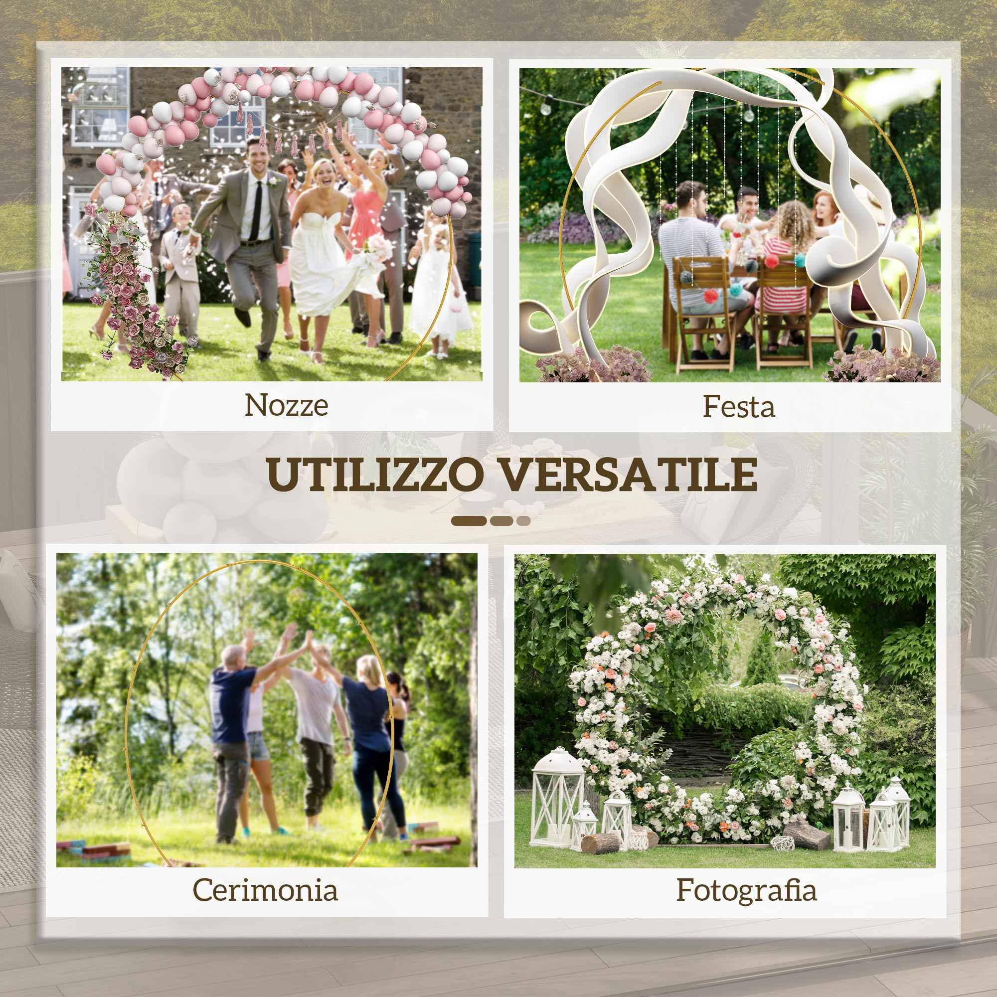Outsunny Steel Garden Arch, Wedding Arch for Balloons and Climbing Plants for Ceremonies, Birthdays and Events, Gold