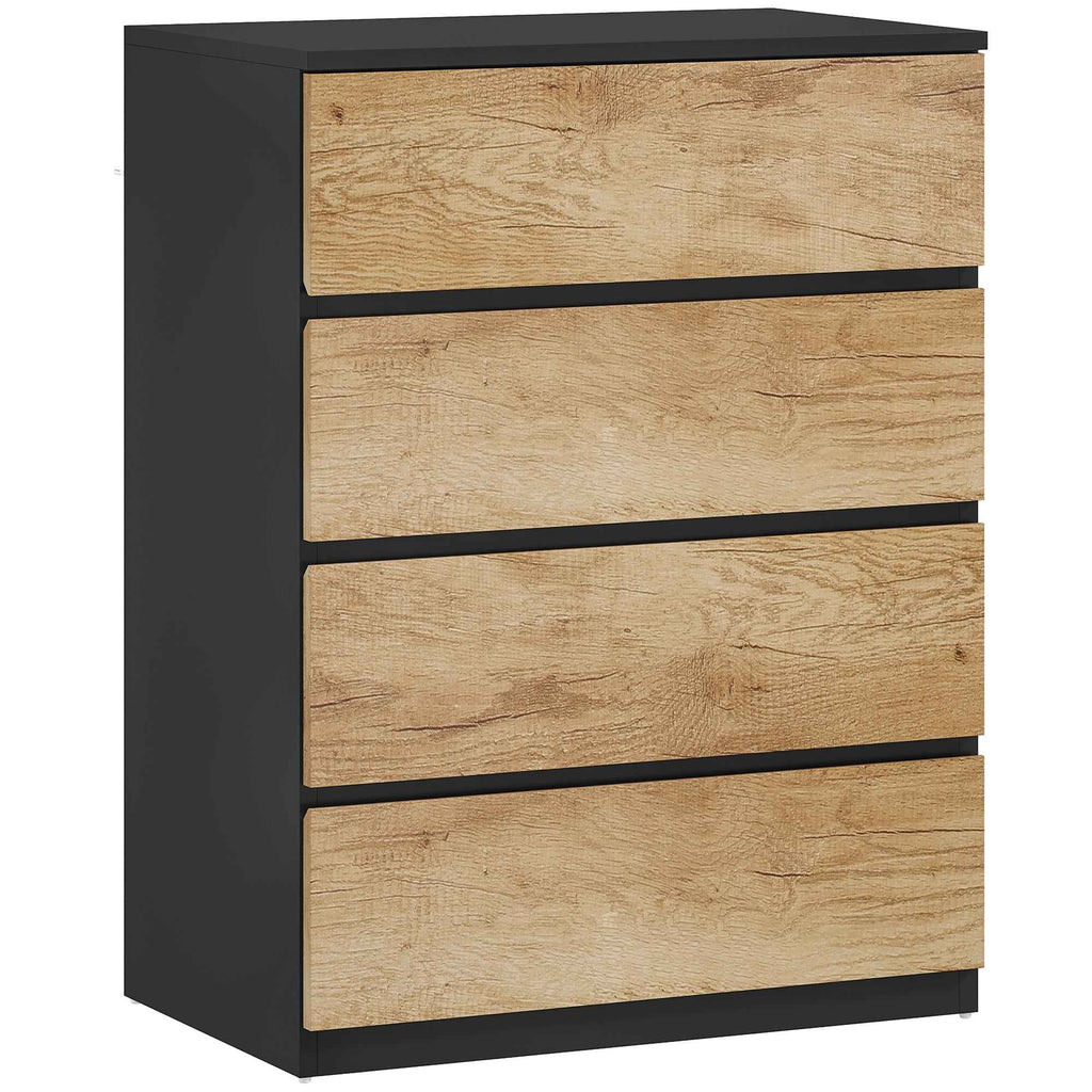 HOMCOM 4-Drawer Wooden Chest of Drawers with Metal Rails and Grooved Handles, 60x40x80 cm, Black and Oak