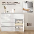 Sideboard, Cabinet with 5 Drawers, Adjustable Shelf, Gloss White.
