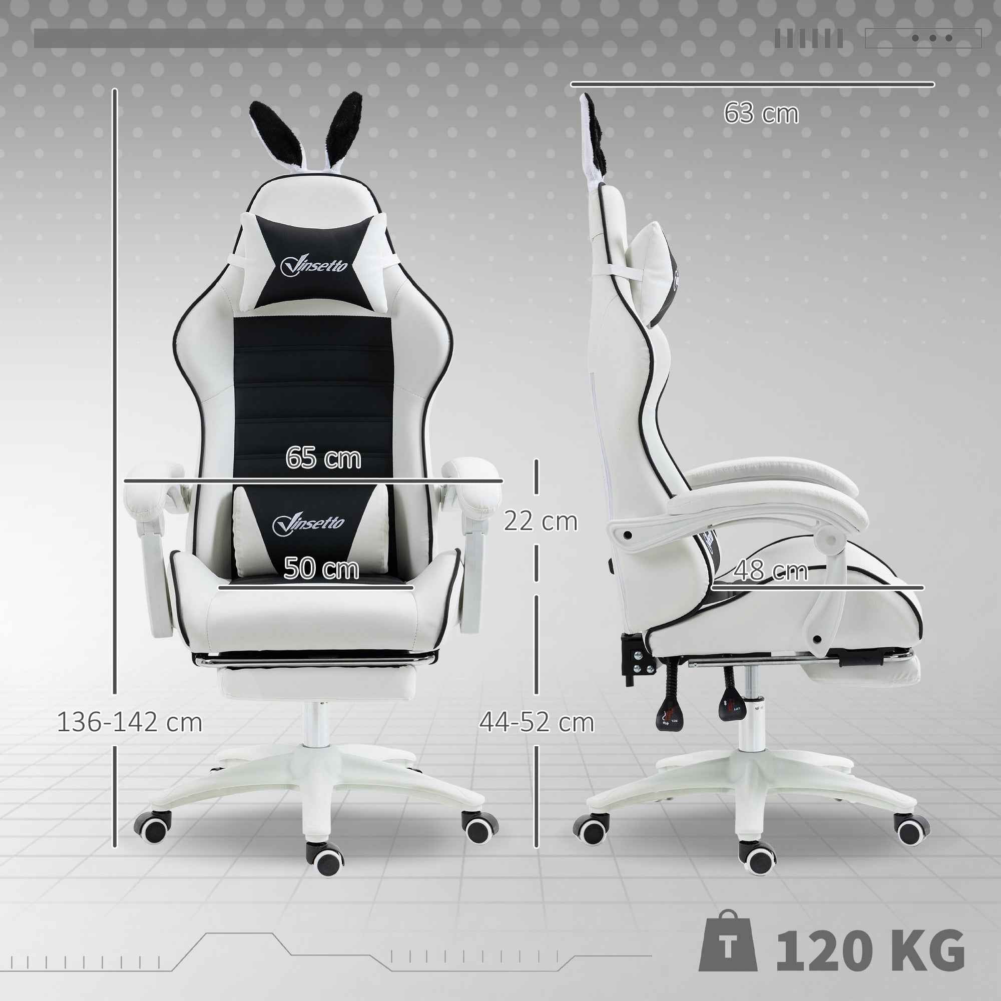 Vinsetto Gaming Chair with Rabbit Ears, Footrest, Cushions, Reclining and Adjustable Height, Black