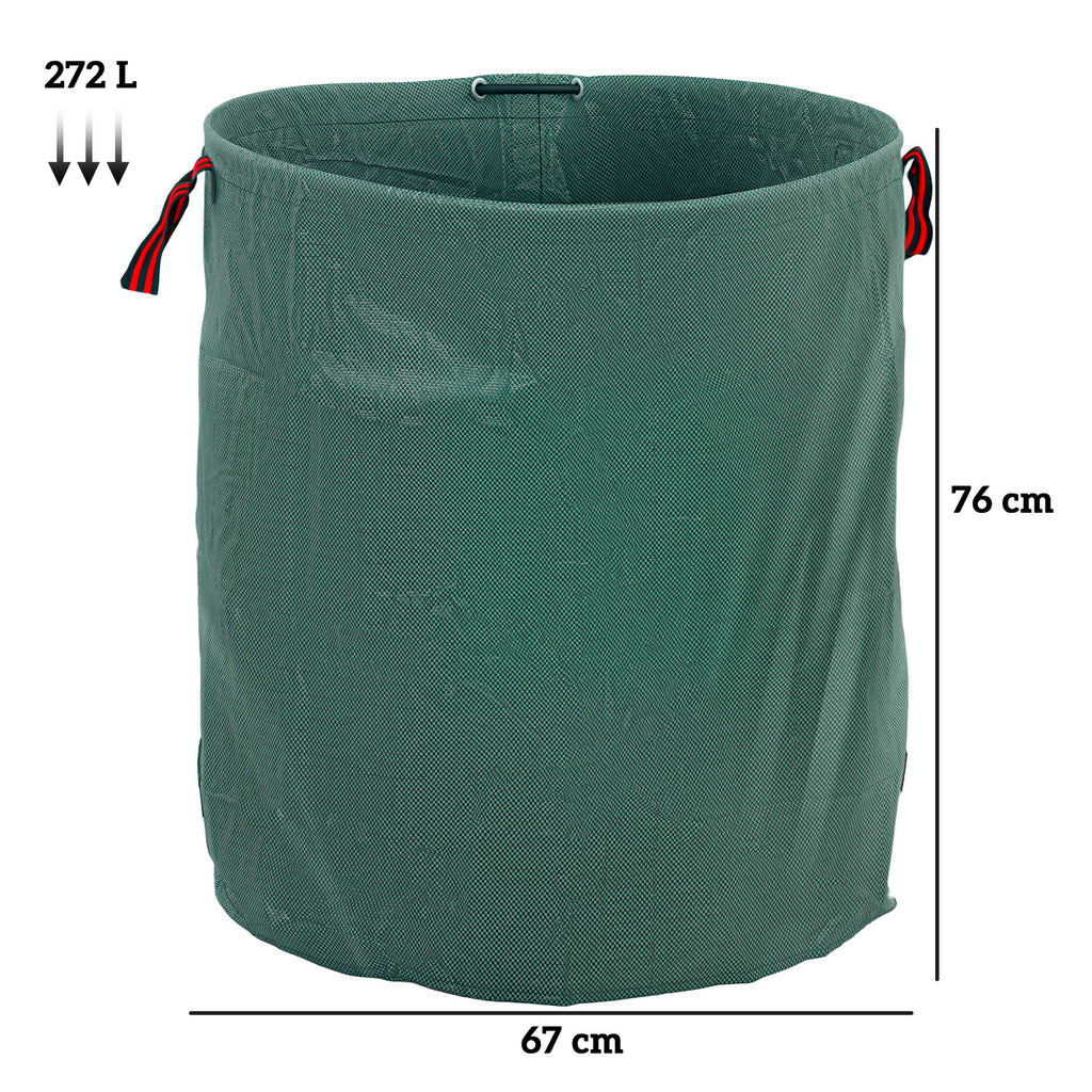 Set of 3 272 L Garden Waste Bags with Handles, Resealable and Reusable, Ø67x76 cm, Green