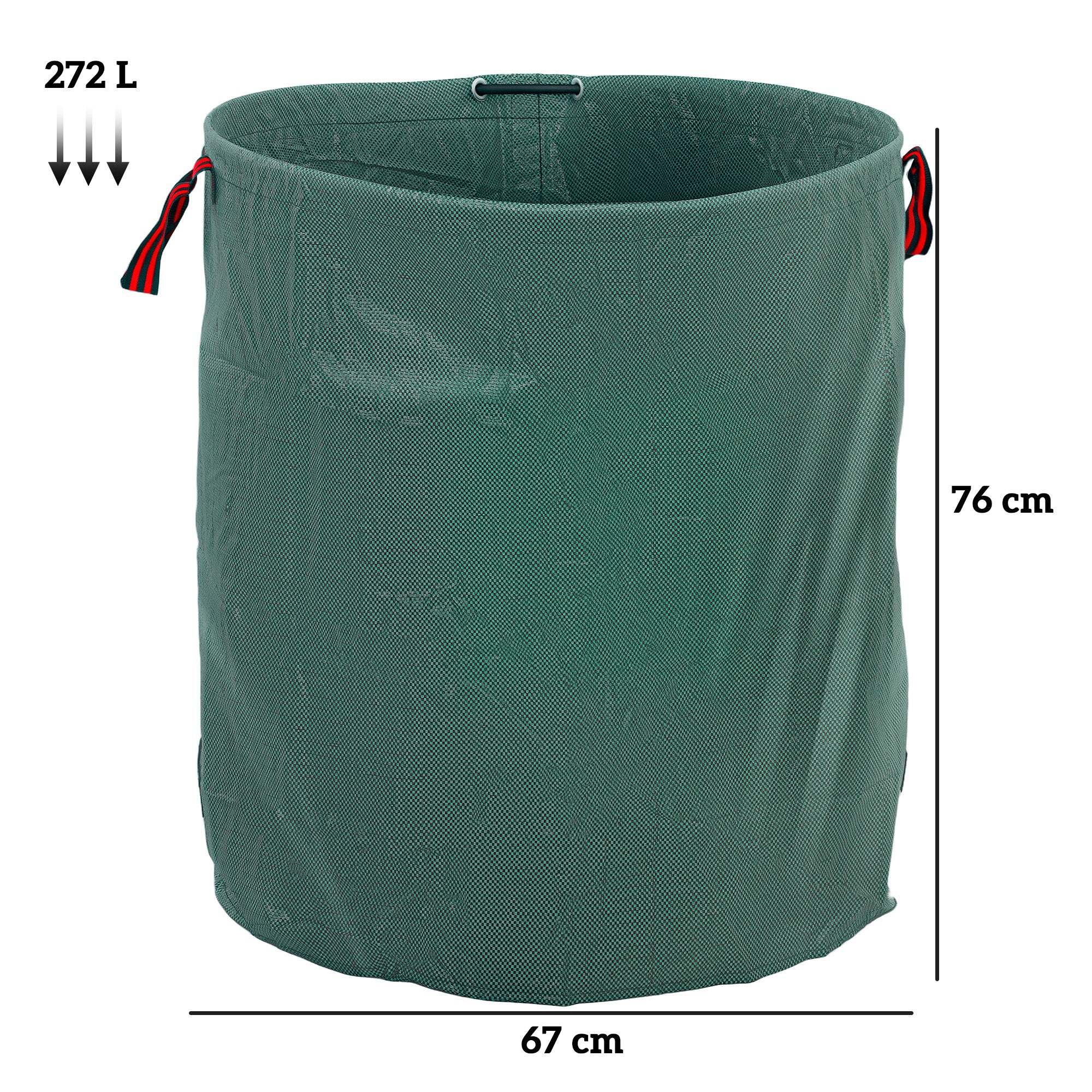Set of 3 272 L Garden Waste Bags with Handles, Resealable and Reusable, Ø67x76 cm, Green