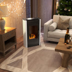1.2L Floor-Standing Bioethanol Fireplace with Top Shelf, Steel, 50x27x82 cm, White and Black