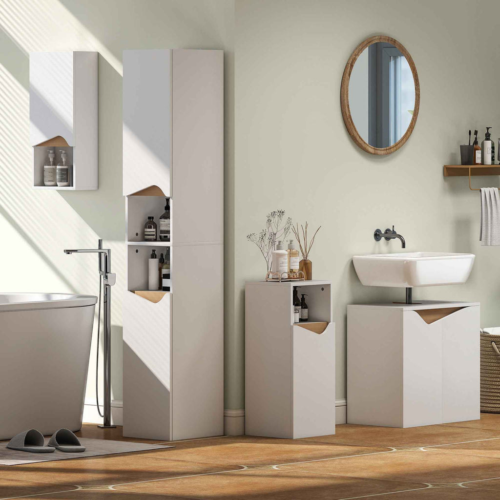 HOMCOM Bathroom Wall Cabinet with Open Shelf and Adjustable Shelf, Wooden, 30x17x67 cm, White and Wood Color