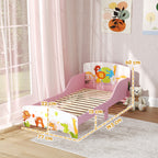 Wooden Cot for Children 3+ Years with Raised Edges and Safety Rails, 143x77x60 cm, Pink