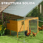 10.2m² Chicken Run for 10-15 Hens with Waterproof Roof, Steel and Fabric, 3x3.4x1.9 m, Silver