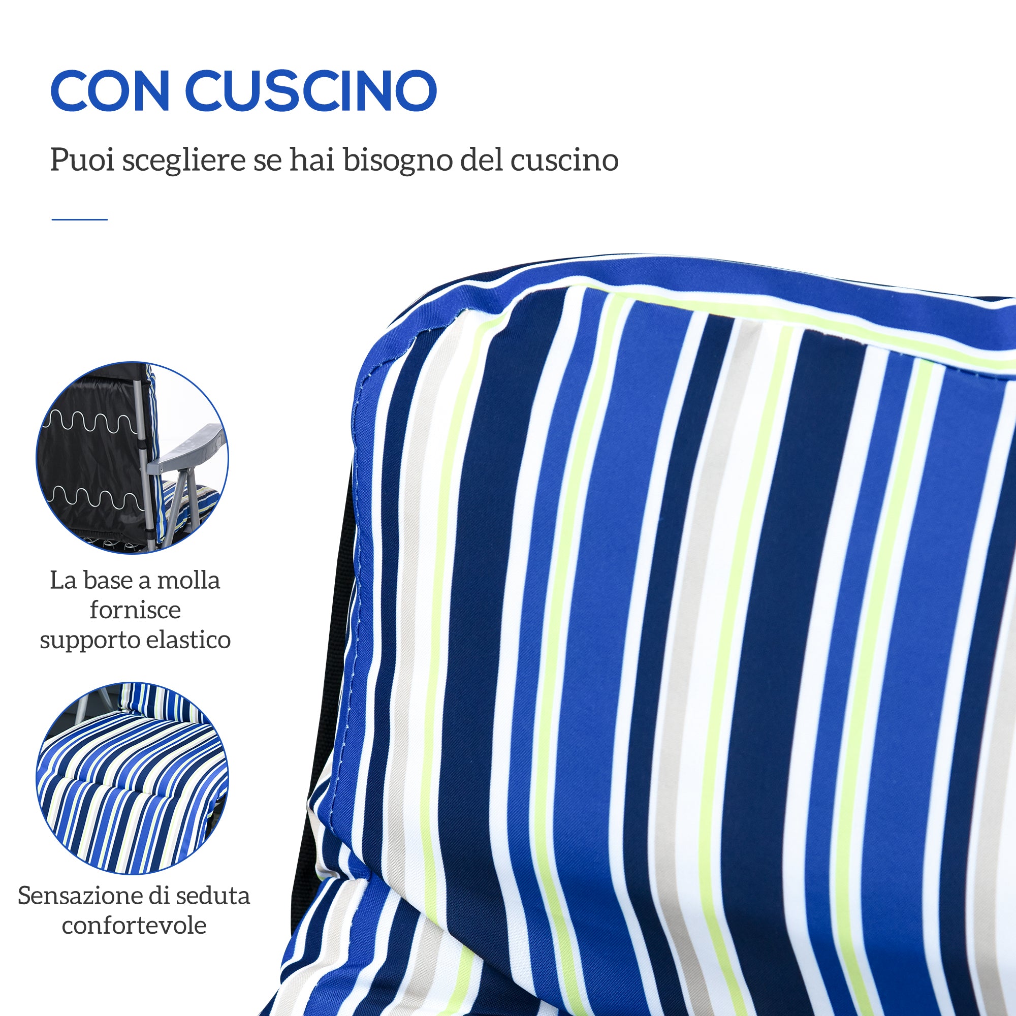 Outsunny Set of 2 Folding Deck Chairs with 5-Level Adjustable Backrest, Steel and Polyester, 60x75x102 cm, Blue and Cream
