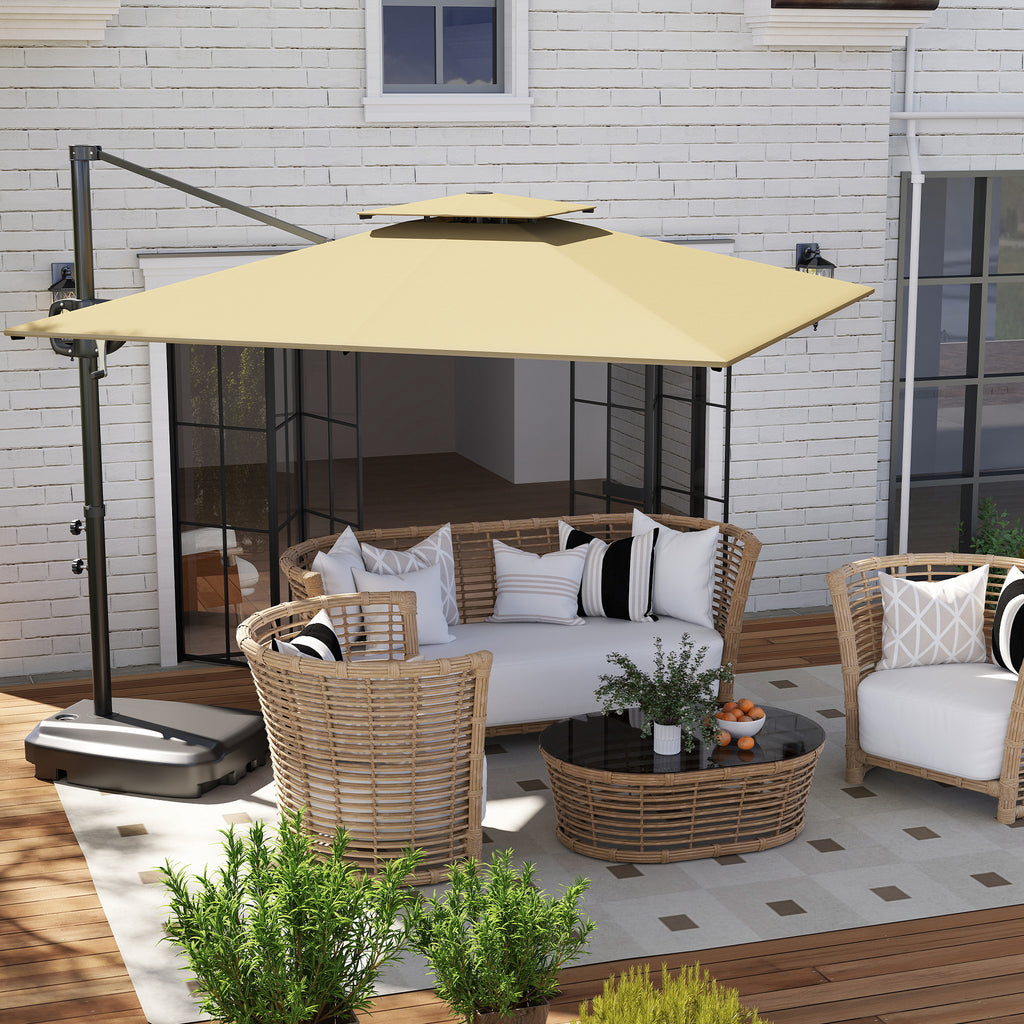 Outsunny 2.5x2.5m Cantilever Umbrella with Fillable Base, Crank Handle and Tilting Head, Khaki
