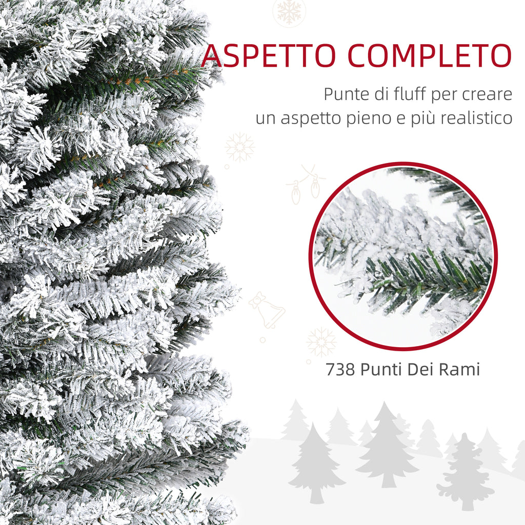 Green PP Snow-Covered Christmas Tree with 738 Fireproof Branches and Stainless Steel Base, Ø68x225 cm