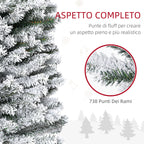 Green PP Snow-Covered Christmas Tree with 738 Fireproof Branches and Stainless Steel Base, Ø68x225 cm