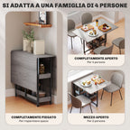 Folding Table with 2 Drop-Leaf Tops for 4 People with 2 Open Shelves, Made of Wood and Metal, 133.4 x 80 x 75 cm, Grey