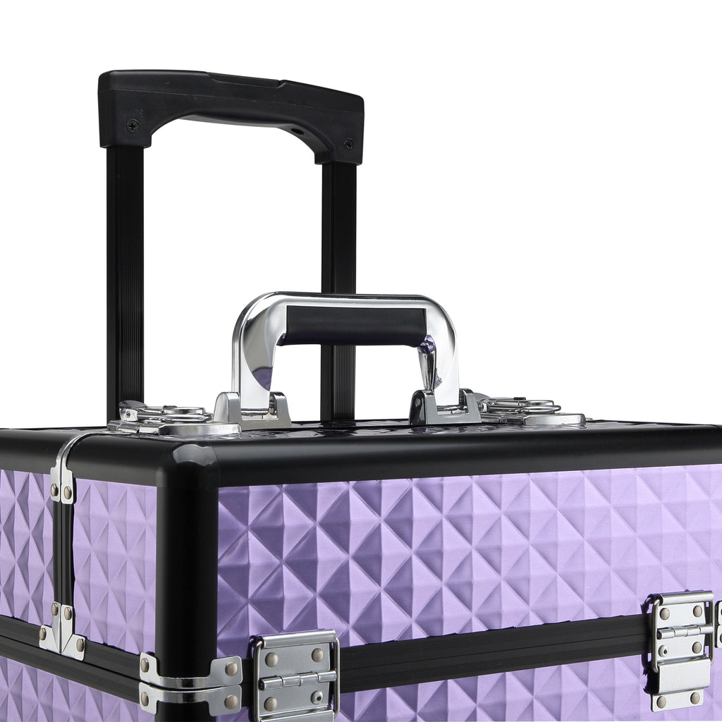Professional Makeup Case, Aluminum Travel Makeup Trolley, 2 Wheels, Purple 33.5x23x76/95.5cm