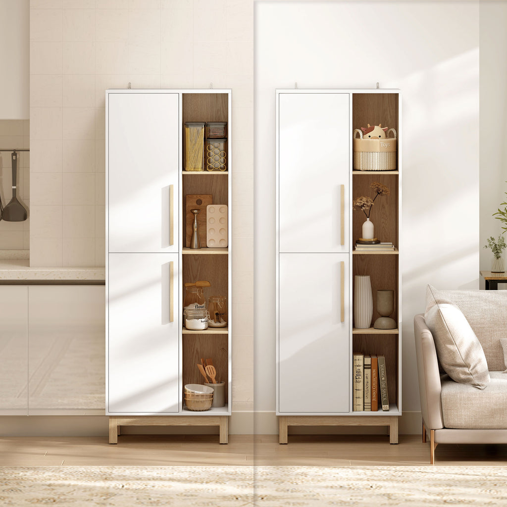 HOMCOM Tall Bathroom Cabinet, Space-Saving Bathroom Cabinet with 2 Doors and 4 Open Shelves, Adjustable Shelves, for Laundry Room, 62.5x35x176 cm, White