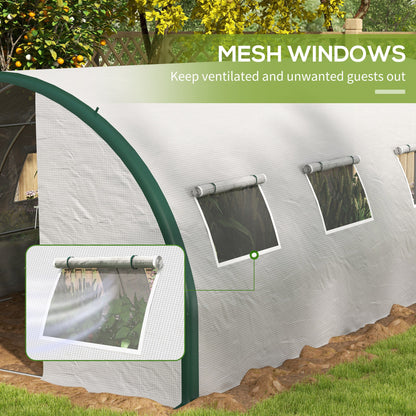 Outsunny Tunnel Greenhouse 6x3 m with 2 Entrances and 8 Windows, in PE, Polyester and Galvanized Steel, White and Green - Borgè