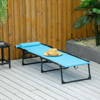 Outsunny Folding Sun Lounger with Reclining Backrest in Steel and Mesh Fabric, 189x58x30 cm, Blue