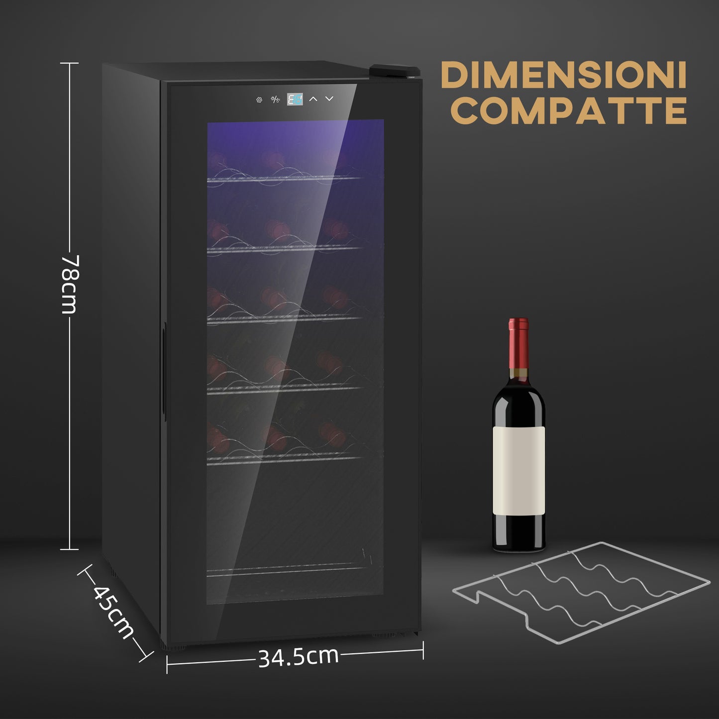 18 Bottle Wine Cooler with Digital Display, LED Light and Temperature Control, Black