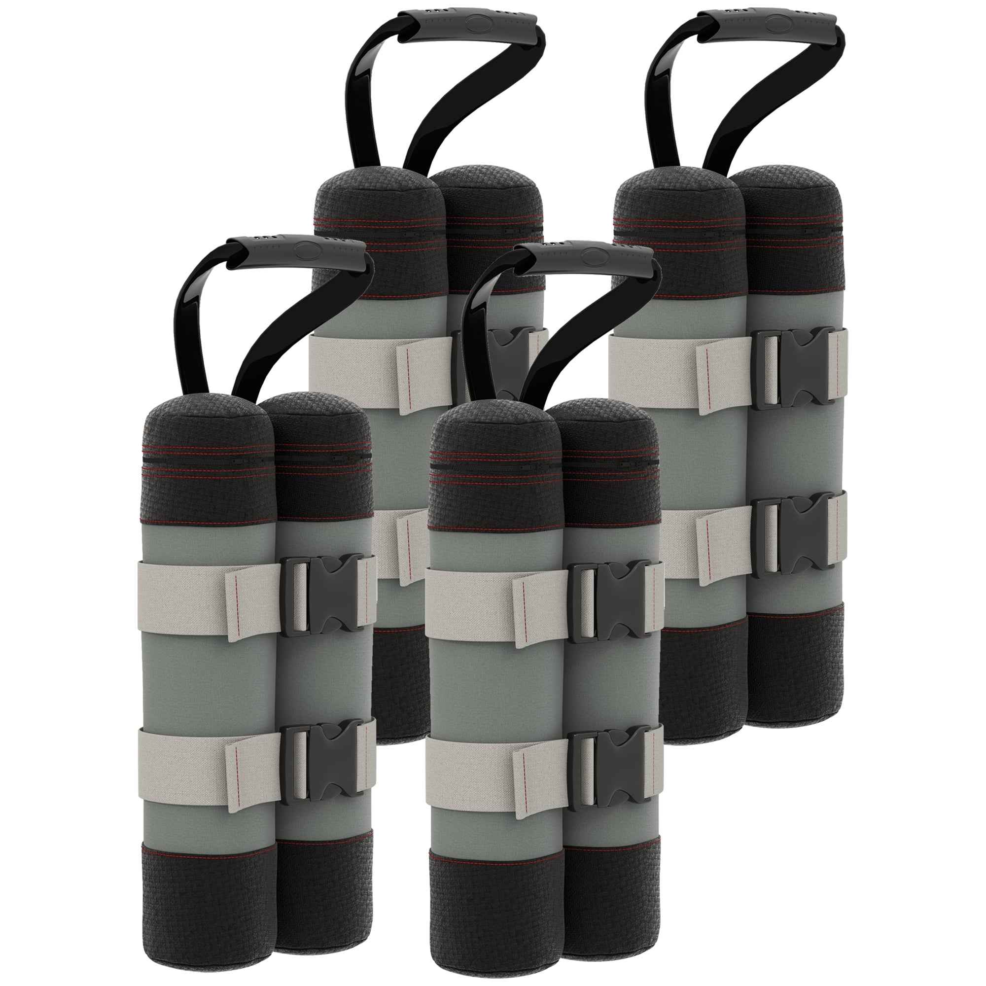 Outsunny Set of 4 Gazebo Weights, Fillable with Sand up to 12 kg, in 168D Oxford Fabric, 20x10x43 cm, Black and Grey
