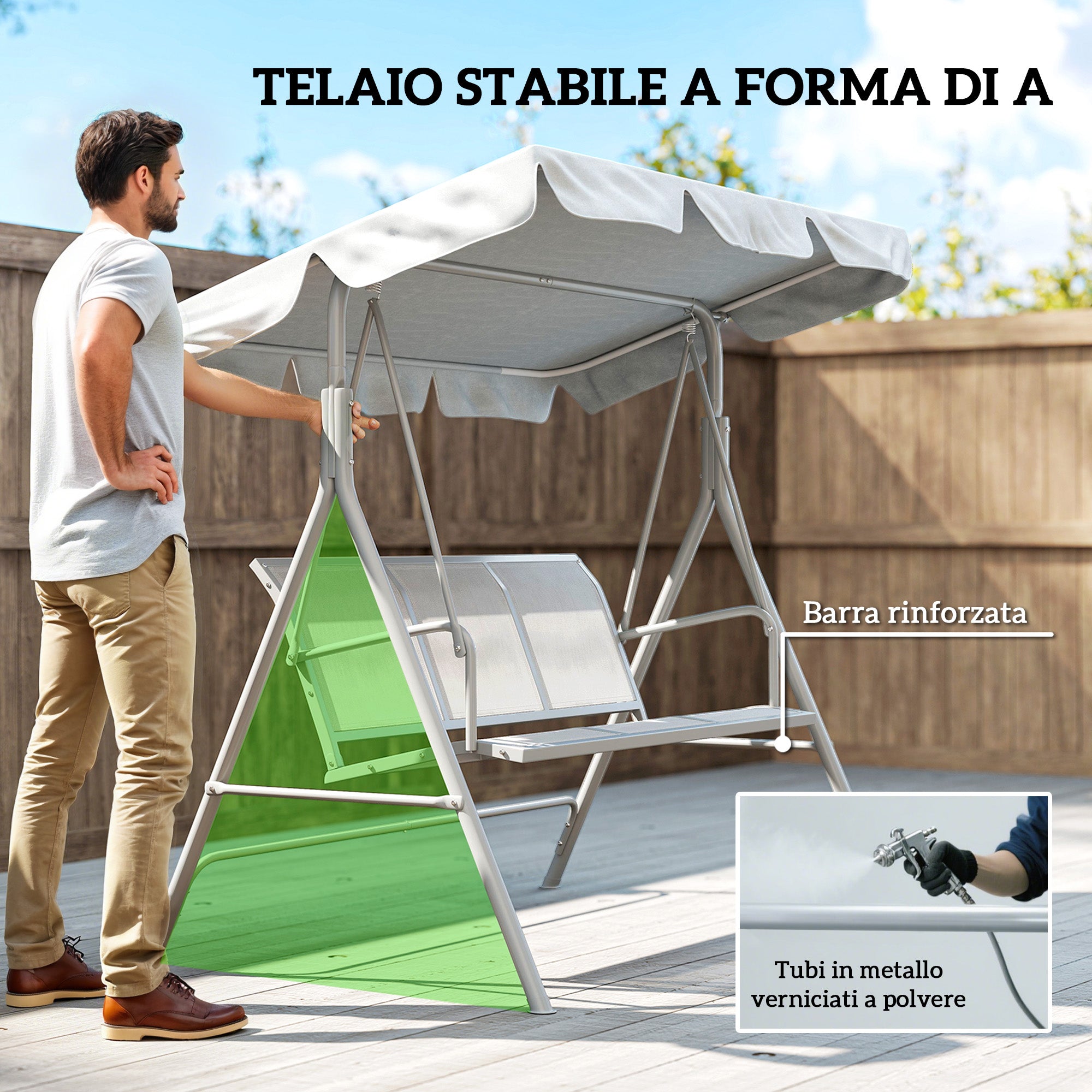 Outsunny 3-Seater Garden Swing with Removable Sun Canopy, 171x108x154 cm, Light Grey