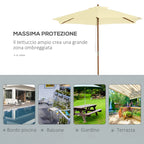 Garden Umbrella 2.5x2.3 m with 6 Ribs in Lacquered Wood and Polyester, Beige - Borge' Group Limited