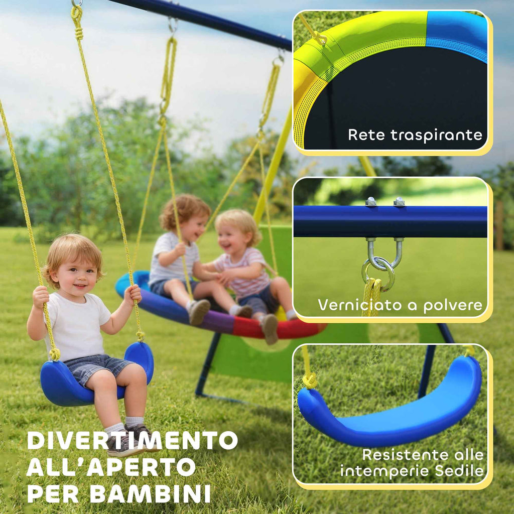 4-in-1 Garden Swing Set for Kids Ages 3-8 with 2 Swings, Basketball Hoop and Soccer Goal