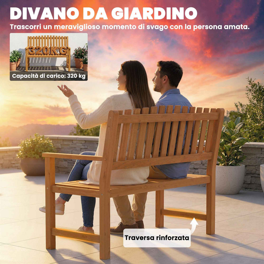 Outsunny 2-Person Garden Bench, FSC Acacia Wood, Slatted Seat and Backrest, Natural
