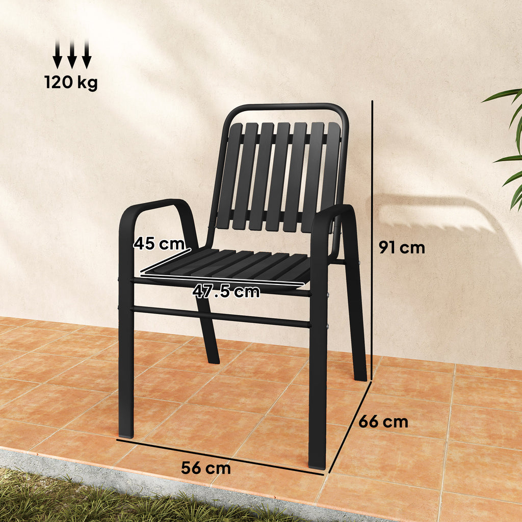 Outsunny Set of 4 Stackable Garden Chairs with High Backrest and Armrests, in PP and Steel, 56x66x91 cm, Black
