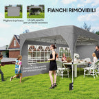 Outsunny 3x6m Folding Gazebo with Walls and Adjustable Height, UV Protection 50+, Light Grey