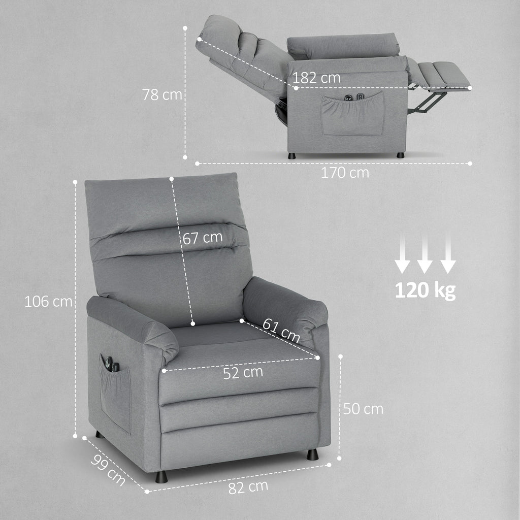 Recliner Chair with 8 Massage Points and 5 Modes, Footrest, Heating, Velvet Fabric, Grey