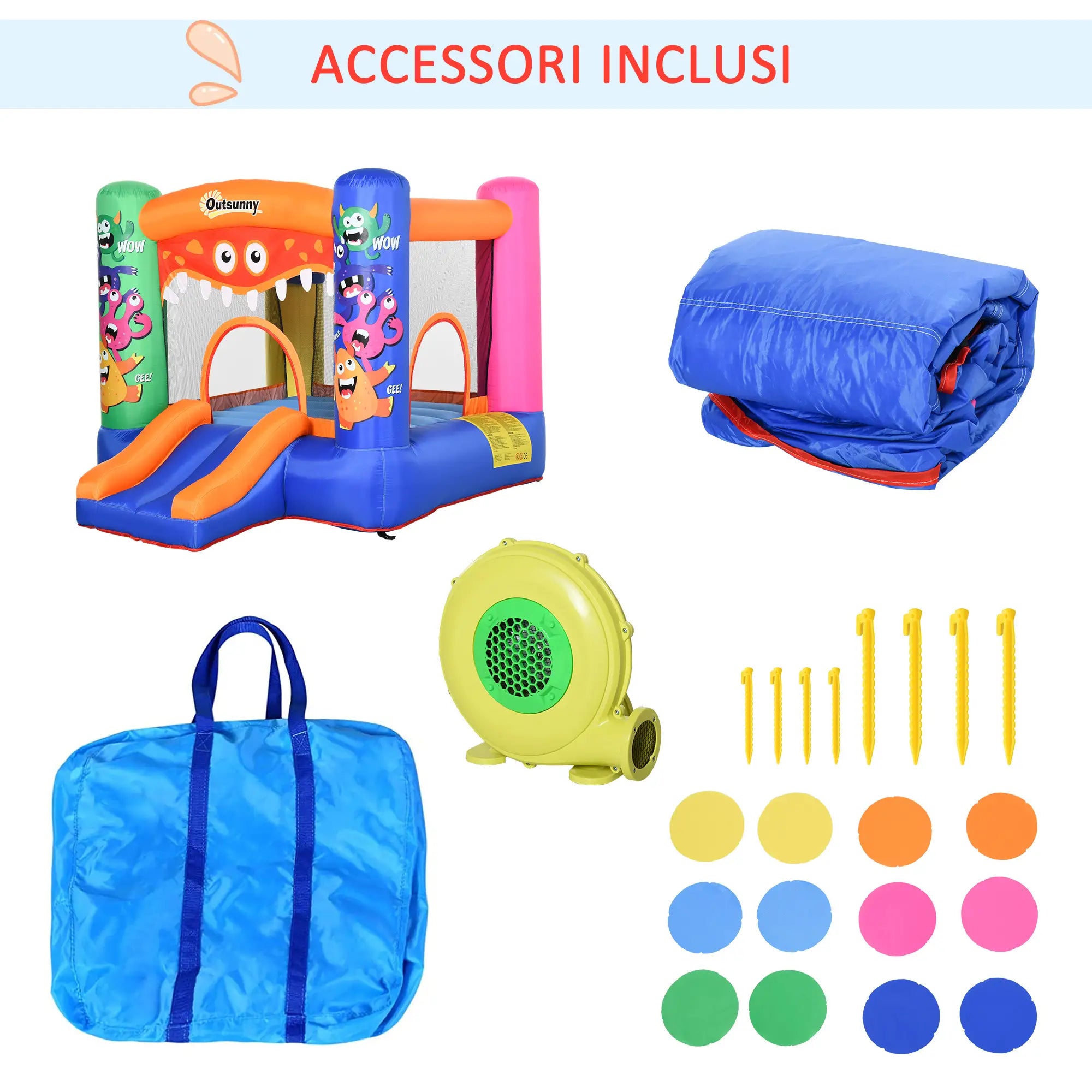 Inflatable Playhouse Giant Bouncy Castle for Kids 3-8 Years Old Colorful Bouncy Trampoline with Slide and Basketball Hoop 250cmx180cmx175cm - Borge' Group Limited