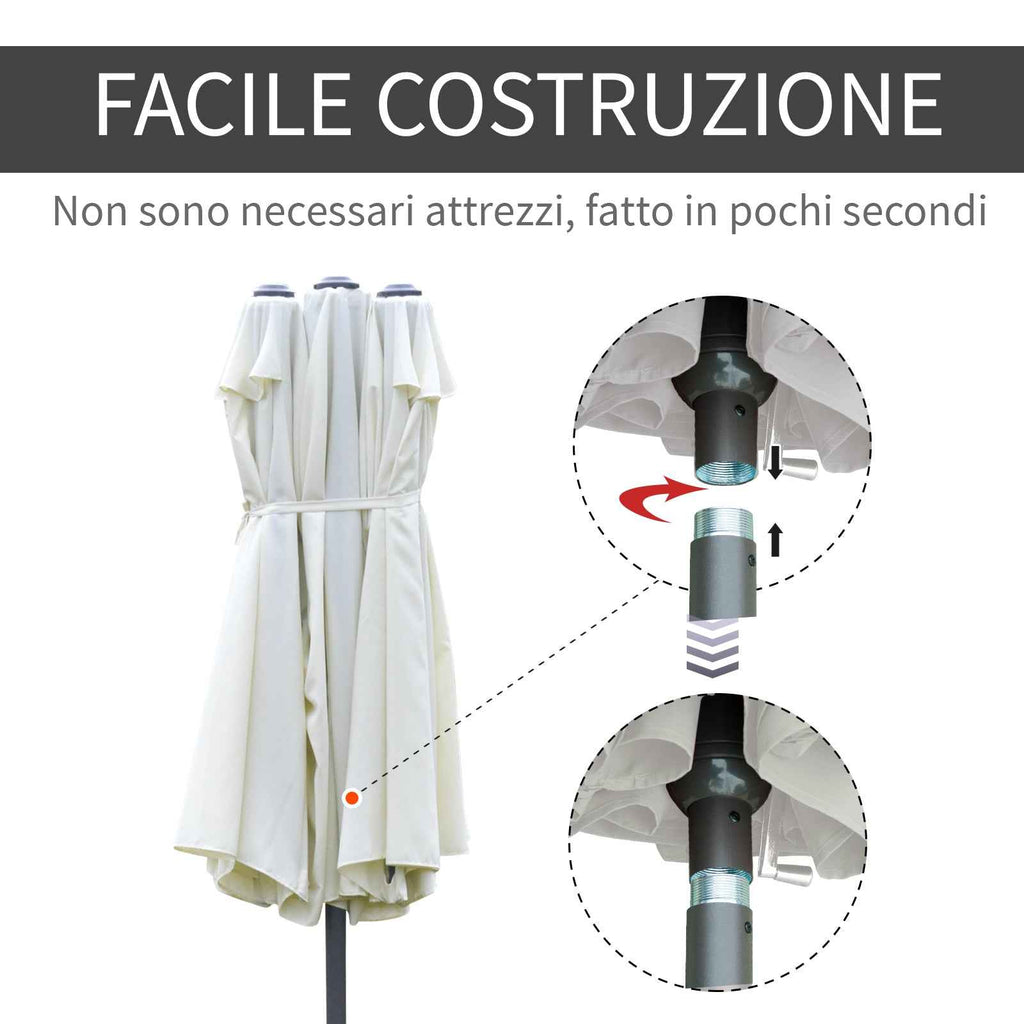 Outsunny Double Umbrella with 12 Ribs, Cross Base and Crank, Steel and Polyester, 455x265x238 cm, Beige