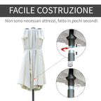 Outsunny Double Umbrella with 12 Ribs, Cross Base and Crank, Steel and Polyester, 455x265x238 cm, Beige