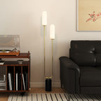 U-Shaped Floor Lamp with 2 Lights, Foot Switch and Marble Base, 26x12x150 cm, White, Black and Gold