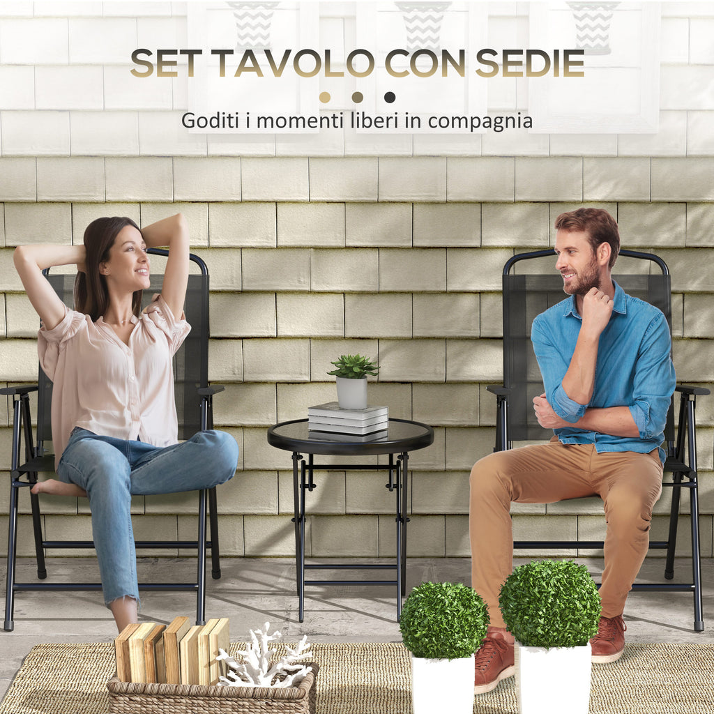 Outsunny 3-Piece Garden Set with 2 Chairs 53.5x64x93 cm and Coffee Table Ø45x50 cm, Metal, Black