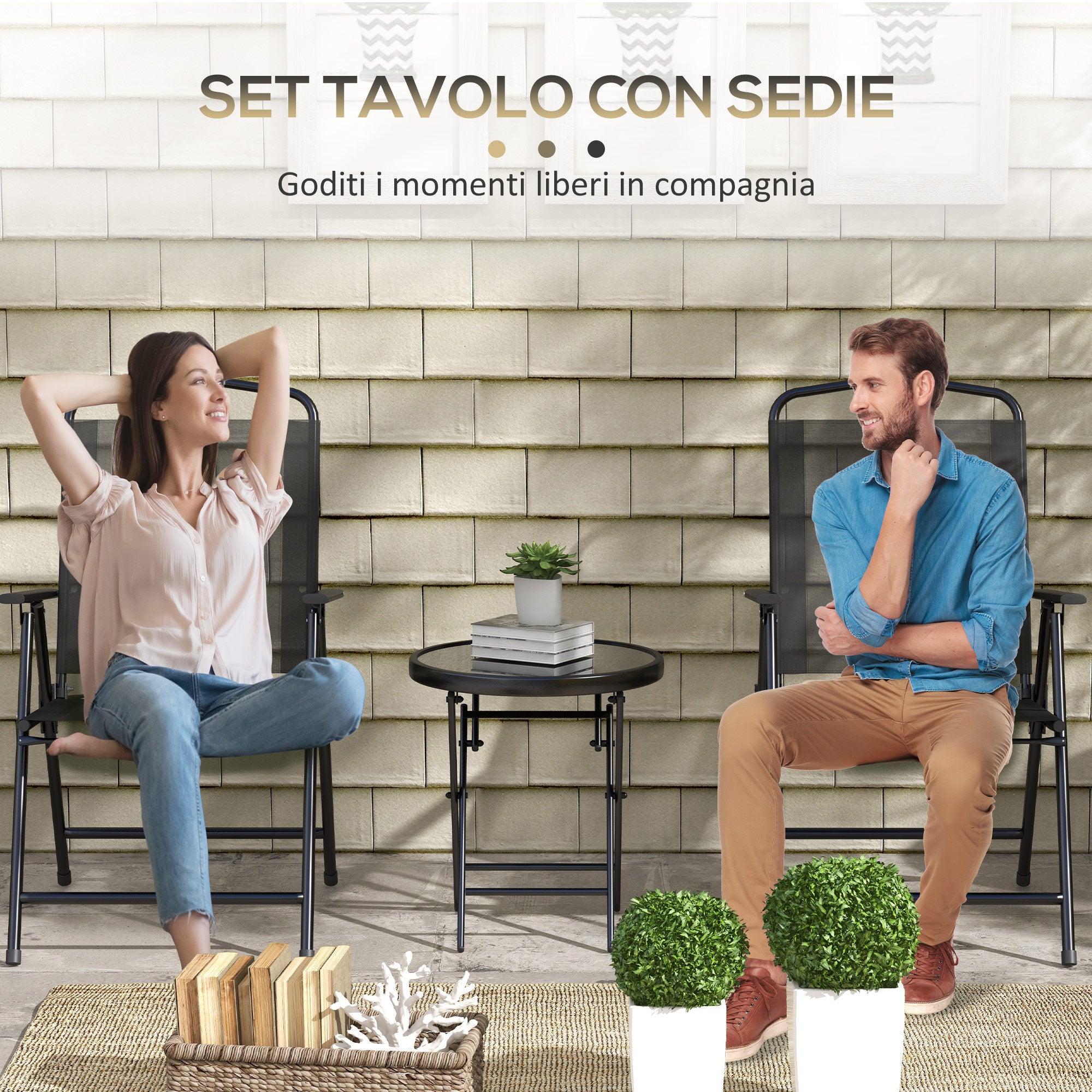 Outsunny 3-Piece Garden Set with 2 Chairs 53.5x64x93 cm and Coffee Table Ø45x50 cm, Metal, Black