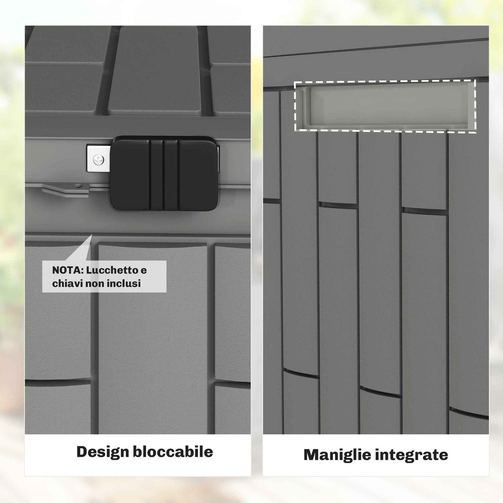 Outsunny 227L Waterproof and UV-Resistant Resin Garden Storage Box with Key Lock, 106.5x43x54.5 cm, Grey