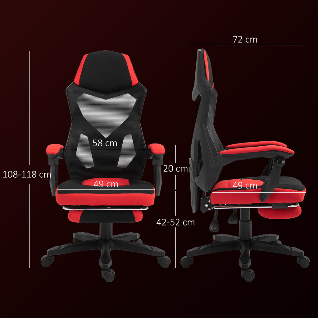 Ergonomic Reclining Office Chair with Footrest, Mesh Fabric, 58x63x112-122 cm, Black and Red
