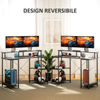 Reversible PC Desk with Power Sockets, Lights, Monitor Stand and Shelf, 120x50cm, Black