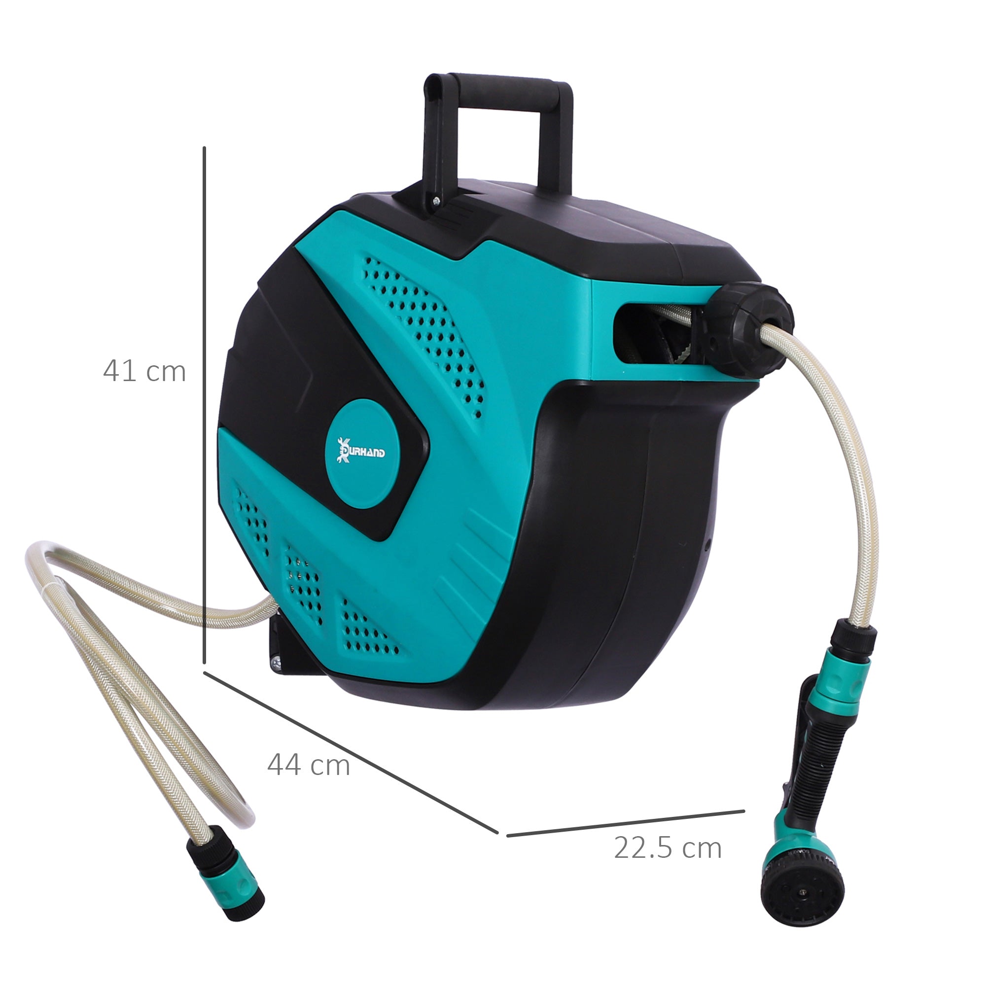 Automatic Wall-Mounted Hose Reel with 7 Watering Modes, Plastic, 44x22.5x41 cm, Black and Green