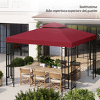 Outsunny Replacement Roof for 3x3m 2-Tier UV-Resistant Polyester Gazebo with Air Vent, Red