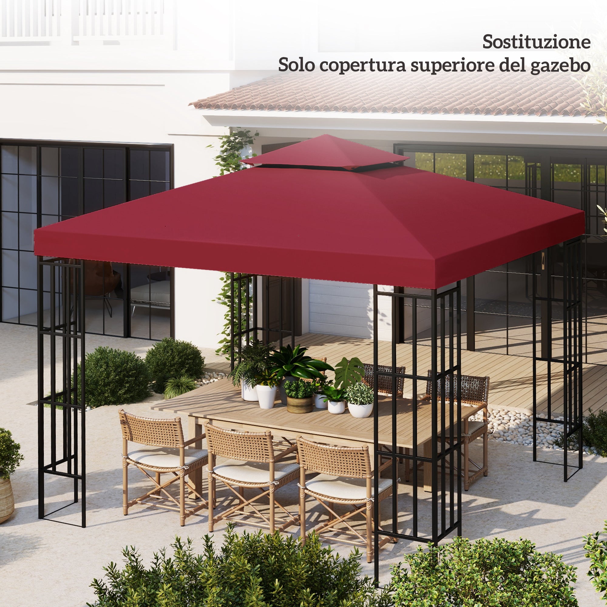 Outsunny Replacement Roof for 3x3m 2-Tier UV-Resistant Polyester Gazebo with Air Vent, Red