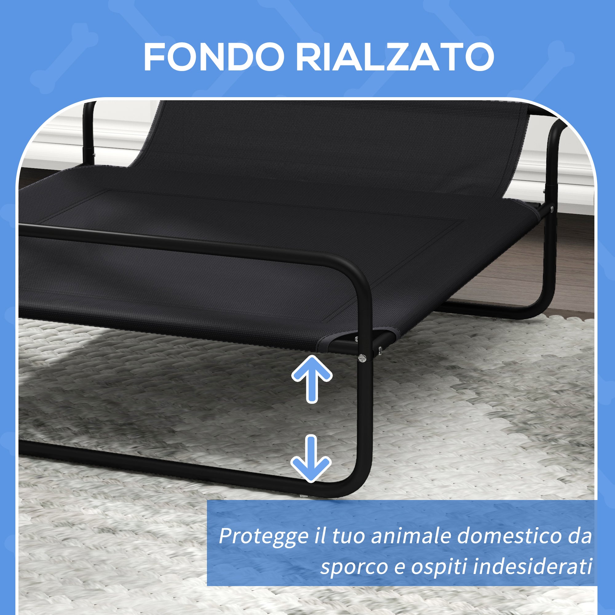 PawHut Raised Dog Bed with Indoor and Outdoor Headrest, 106x81x33 cm, Black