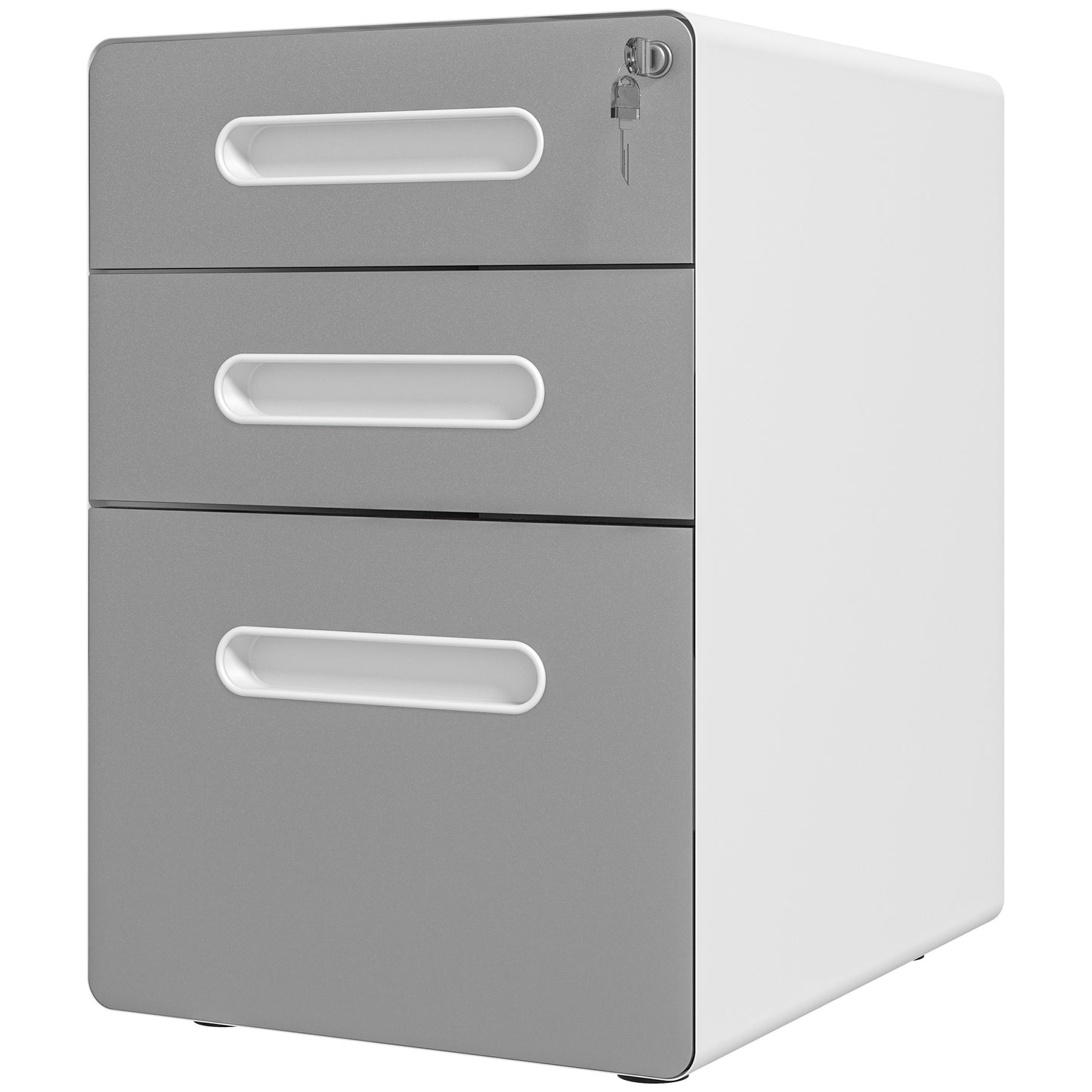 3 Drawer Office Chest with Lock, Wheels, A4, Legal and Letter Size Document Holder, Light Grey