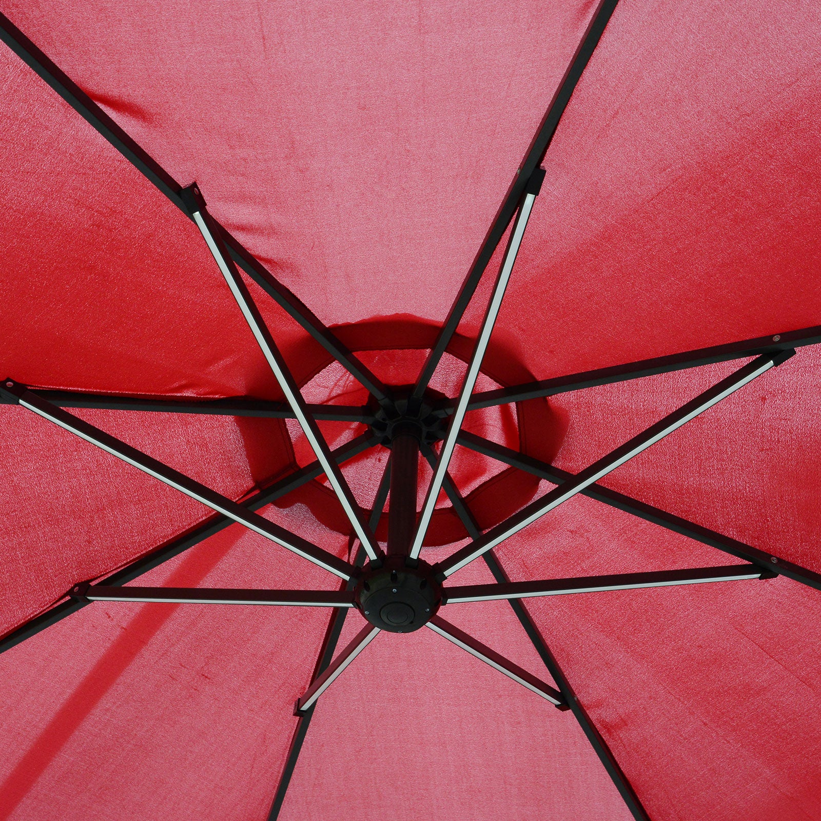 3x2.4m Garden Umbrella with Crank and 8 Solar-Powered LED Strips, Dark Red