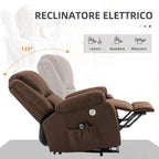HOMCOM Reclining Lift Chair with Footrest, in Linen Effect Fabric, 87x92x105 cm, Coffee - Borgè