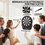HOMCOM Dartboard with 6 Darts, Power Supply, 4 LED Displays and 27 Games, Made of ABS and PP, 44x51.5x3.2 cm, Black