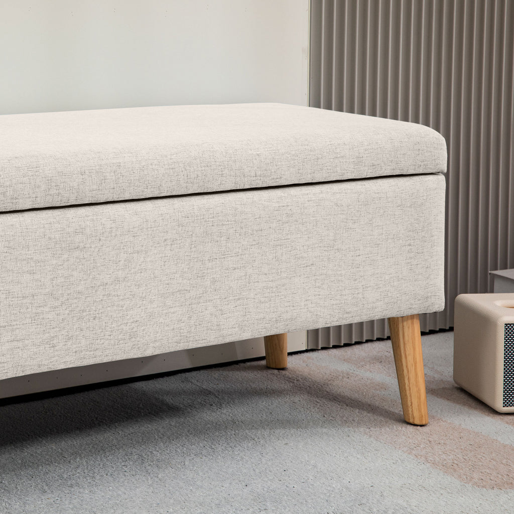 HOMCOM Storage Chest 110x39x45 cm in Linen Effect Fabric, Rubber Wood Legs, 220 kg Capacity, Beige